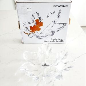 NWT Bowring Canada Rare Glass Maple Leaf Ornate Dish Catch All Tray